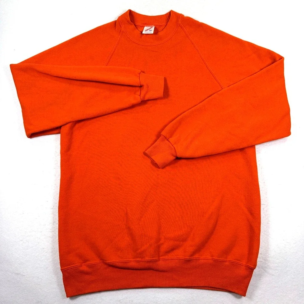 Vintage 90s Jerzees Blank Sweatshirt Mens XL Orange Made in USA Raglan Sleeve